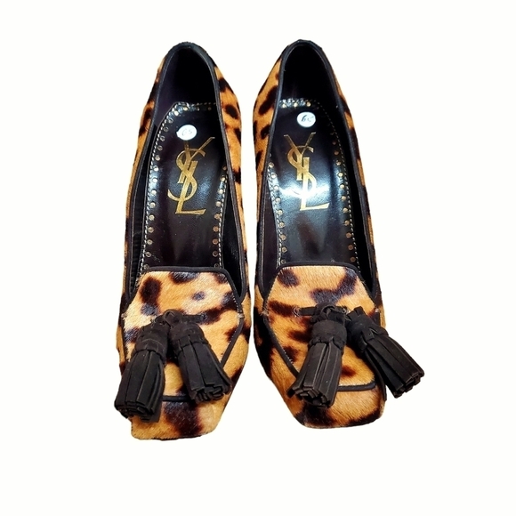 Yves Saint Laurant Vintage Leopard Print Calf Hair Tassle Heel Pumps NIB 6.5M - Picture 6 of 7